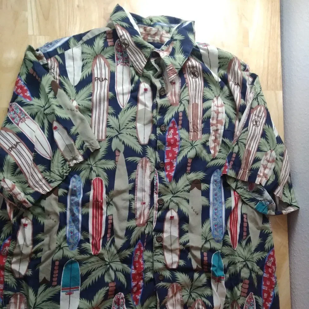 Vintage Reyn Spooner Surfboards Palm Trees Hawaiian Shirt